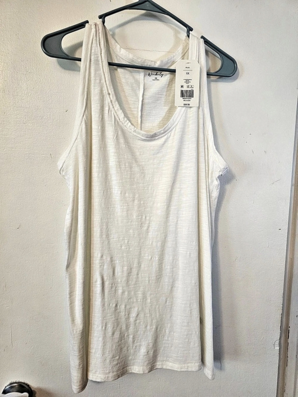 Wonderly White Cotton Tank Top Size 1X NWT